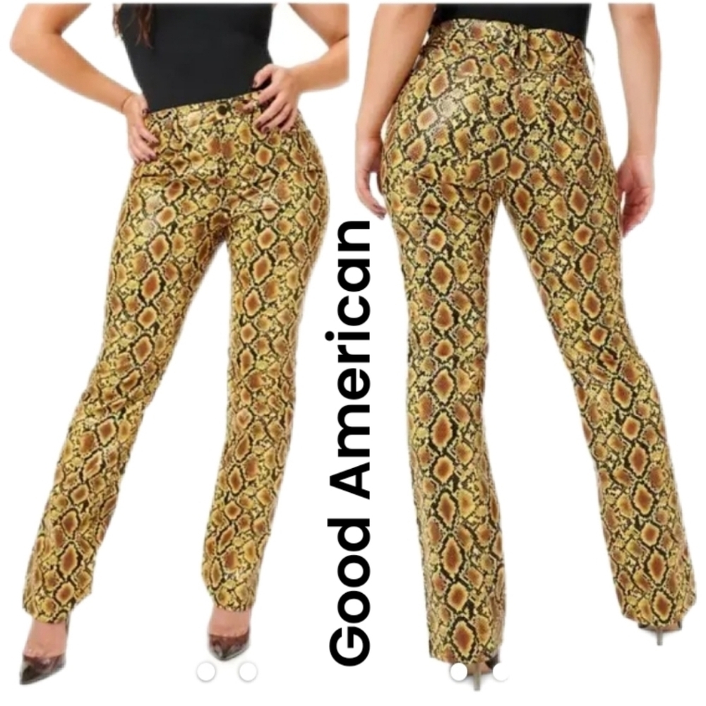 Good American Womens Good 90s Icon Faux Snake Pants Sz 29x32/8 High Rise